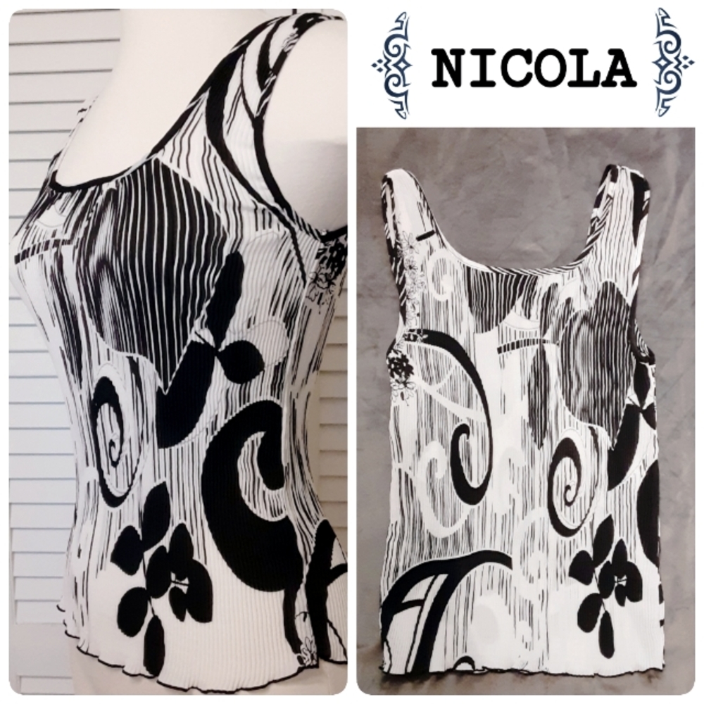 Black & White Stretchy Crepe Tank Top by Nicola